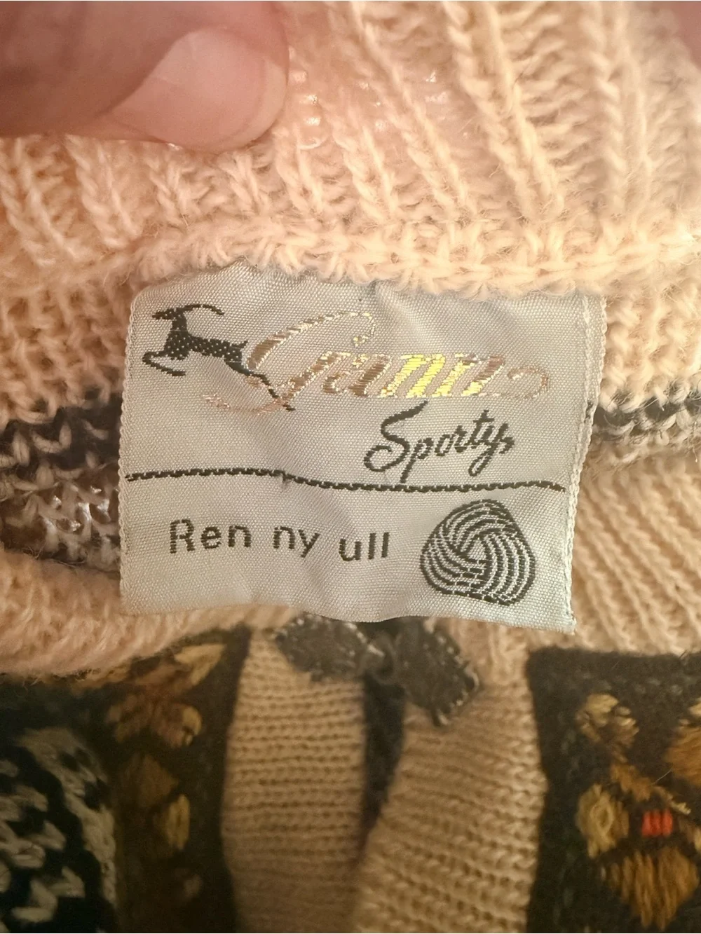 Game Cream Nordic-Patterned Wool Cardigan with Yellow Trim metal buttons